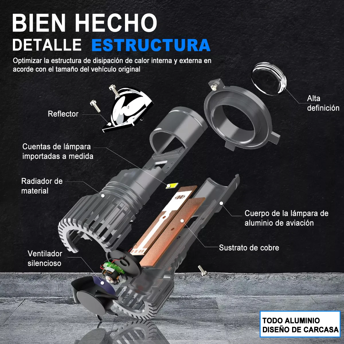 Objectif Phare Matriciel Laser - Mini Objectif DEL H4 Haute Puissance - Neuf