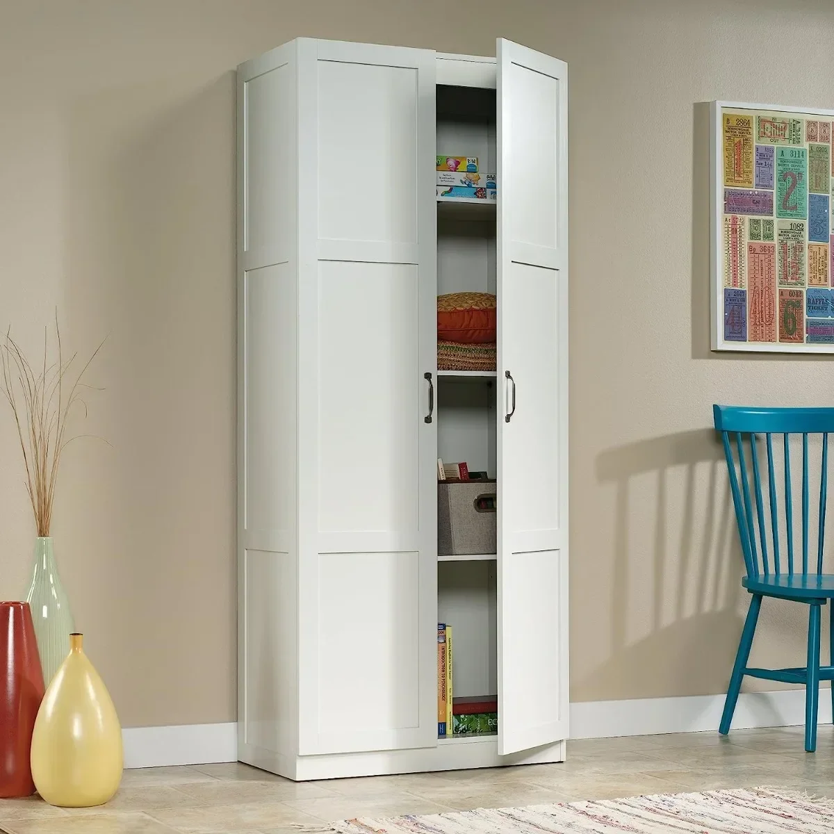 Storage Cabinet, L: 29.61" x W: 16.02" x H: 71.50", White Finish 4