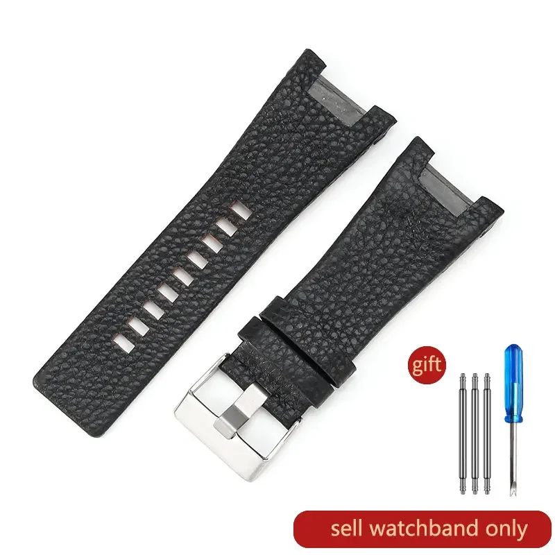 Men's Exquisite Genuine Leather Watch Strap with Concave Interface, 32mm