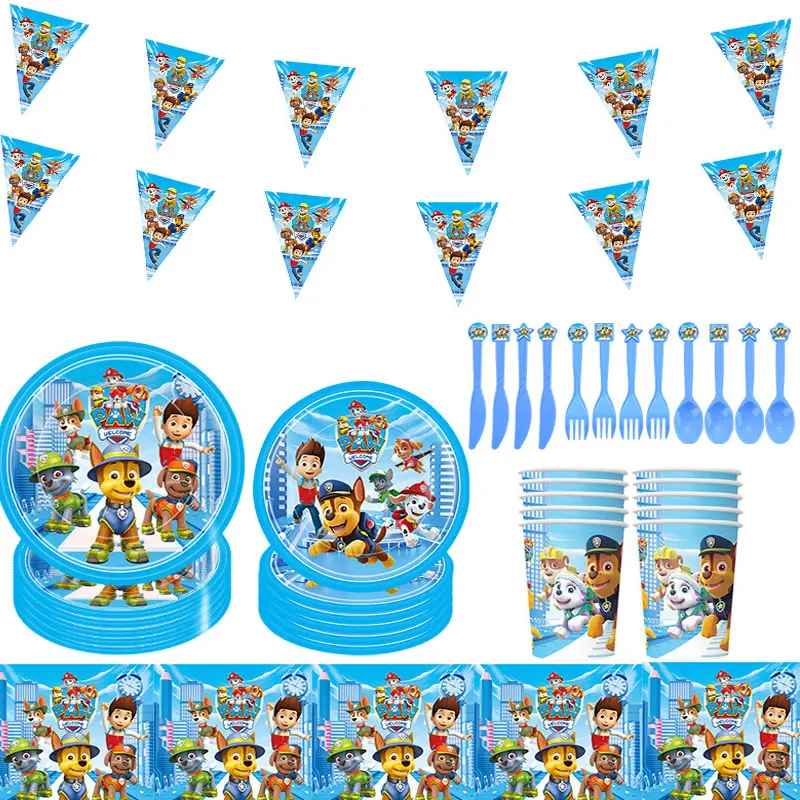 Party Supplies Paw Patrol Birthday Decoration Tableware New Dogs Theme Party Supplies Backdrop Banner Balloons Paper Cups Plates Baby Favor