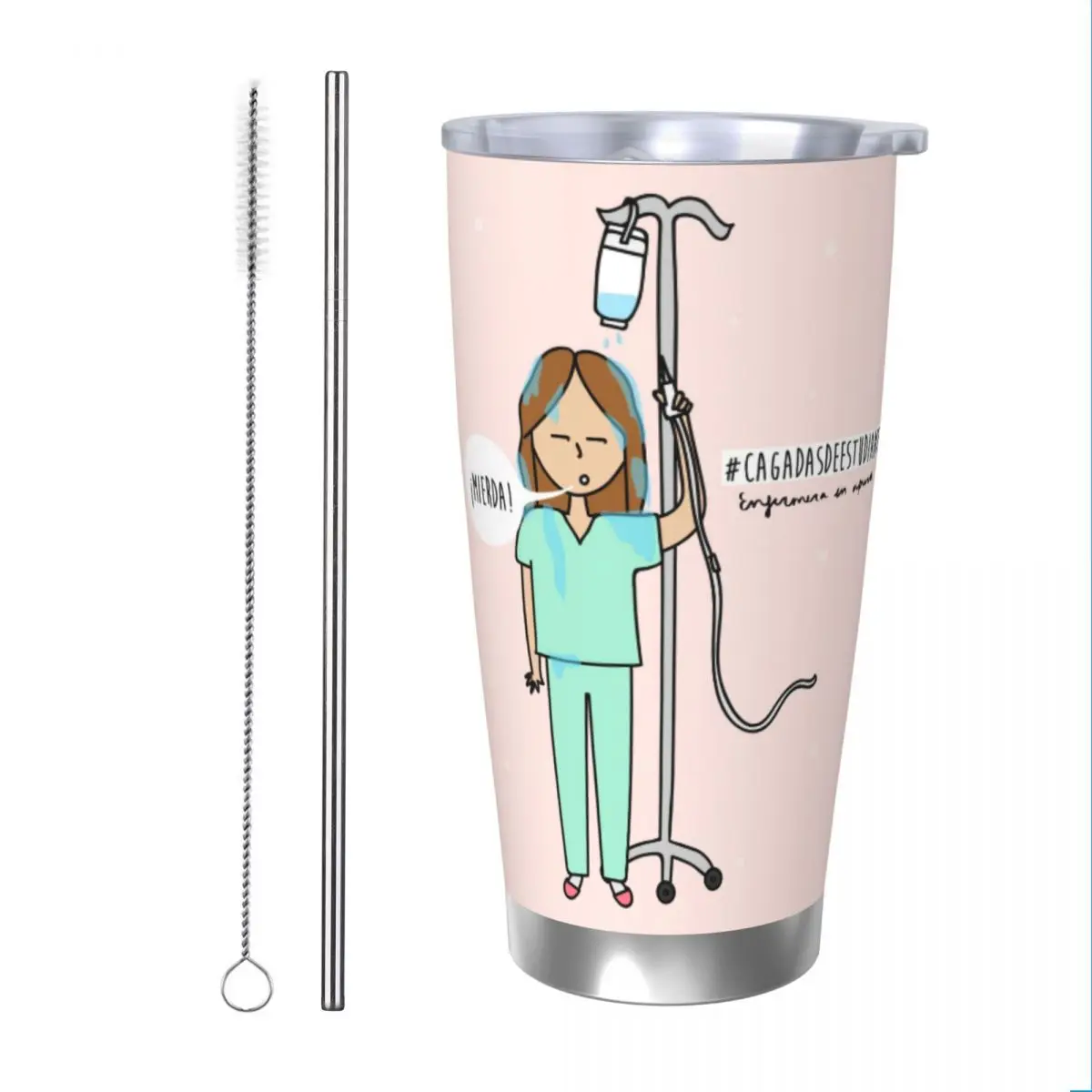 

Стакан с вакуумной изоляцией для медсестер, врачей, медсестер, медицинских кофейных чашек с крышкой, соломенная школьная кружка, искусственная, 20 унций