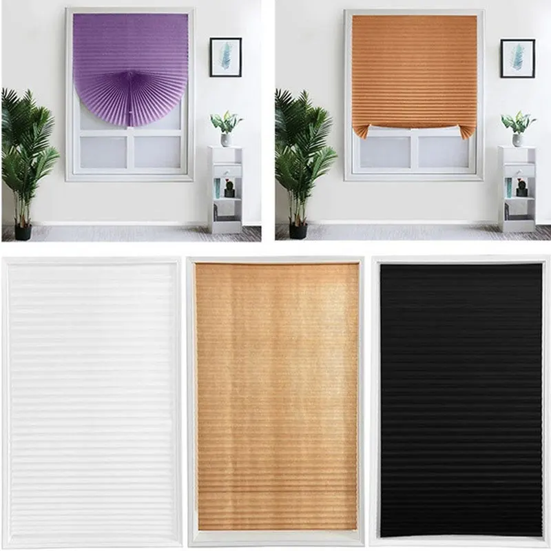 1PC Non-Woven Self-Adhesive Pleated Blinds Curtains Living Room Half Blackout Window Curtains For Bathroom Balcony Shades window shades fabric blinds window blinds