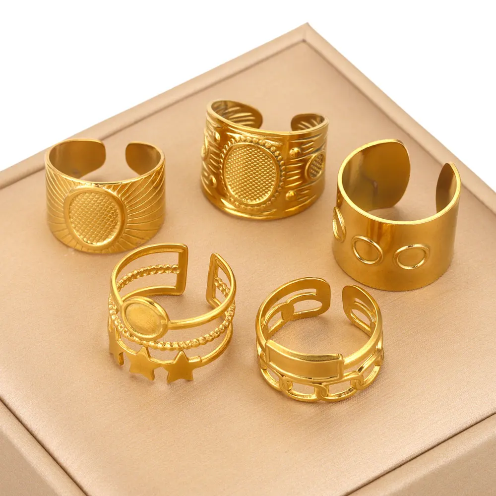 4 Stück offene Ringbasis Edelstahlringe Rohling Fassung DIY Runde ovale Harz Cabochons Tablett Ring Lünette Ring Schmuckherstellung – Detail 6