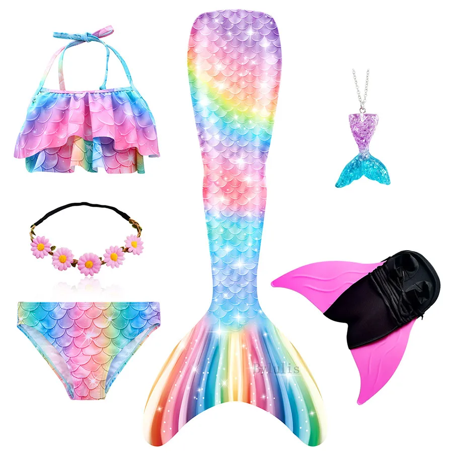 Swimming Mermaid Tail Kids Girls Halloween Costume Cosplay Children Swimsuit Fantasy Beach Bikini Can Add Monofin Fin Birthday halloween outfits Cosplay Costumes