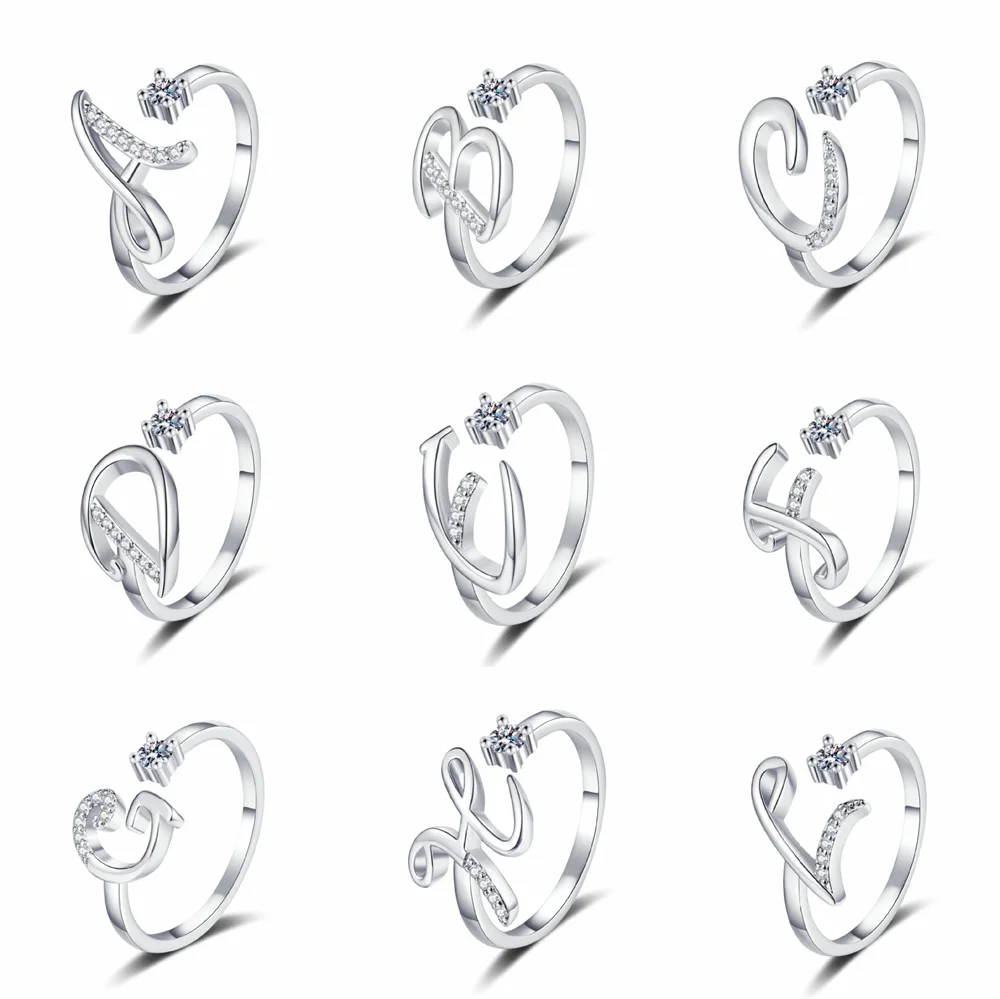 Finger Ring Opening Ring Adjustable Rings Wedding Rings Wedding Ring Crystal Initial Letter Rings for Girl