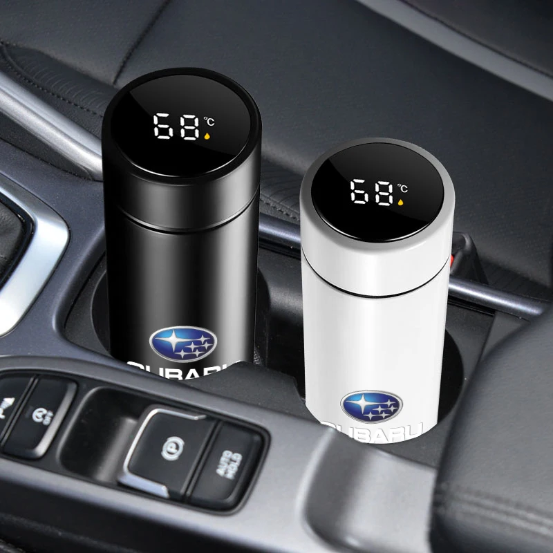 1Pcs Car Smart Thermos Bottle With Temperature Display Coffee Cup For Subaru WRX STI Forester Tribeca Levorg Impreza XV Outback