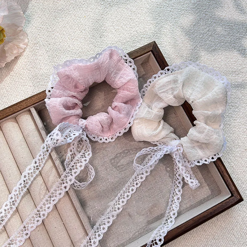 Korean Style Super Cute Bow Hair Ring for Women Sweet Lace Hair Tie ...