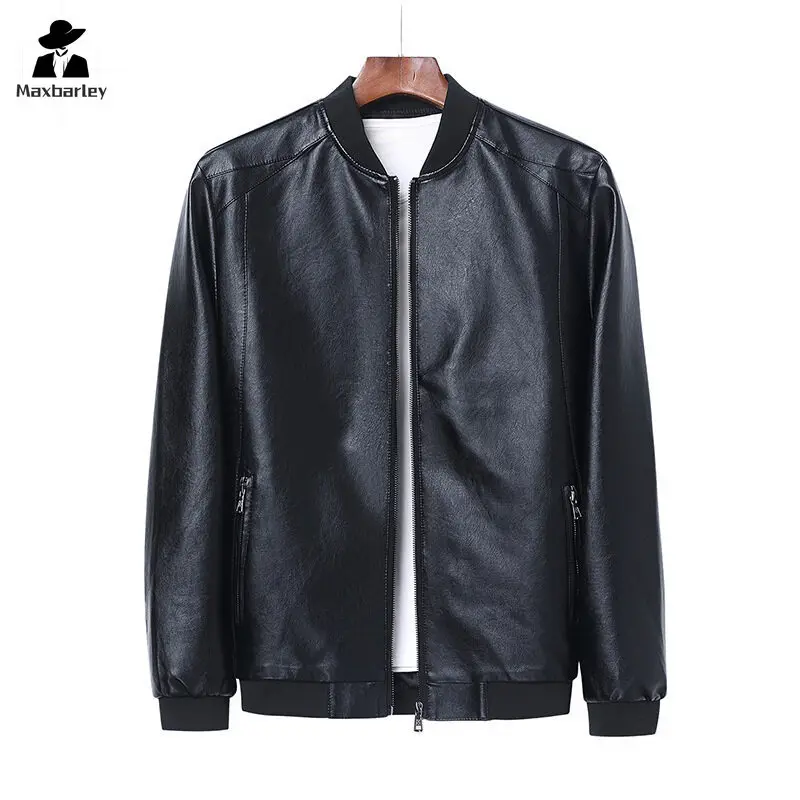 2024 Autumn New Men Black Biker PU Leather Coat Korean Fashion Men Pu Leather Jacket Trend Casual Fit Slim Baseball Clothes 8Xl