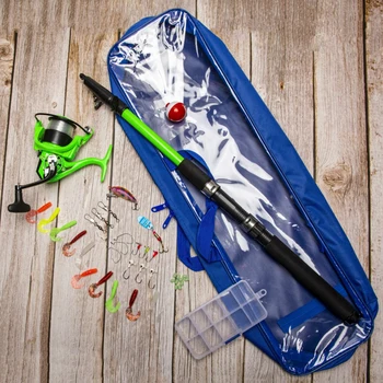 1 Set 2.1M Fishing Rod Kit with Spinning Reel Line Lure Hook Heavy Duty Fiberglass Long Casting Telescopic Sea Fishing Pole Fish 1