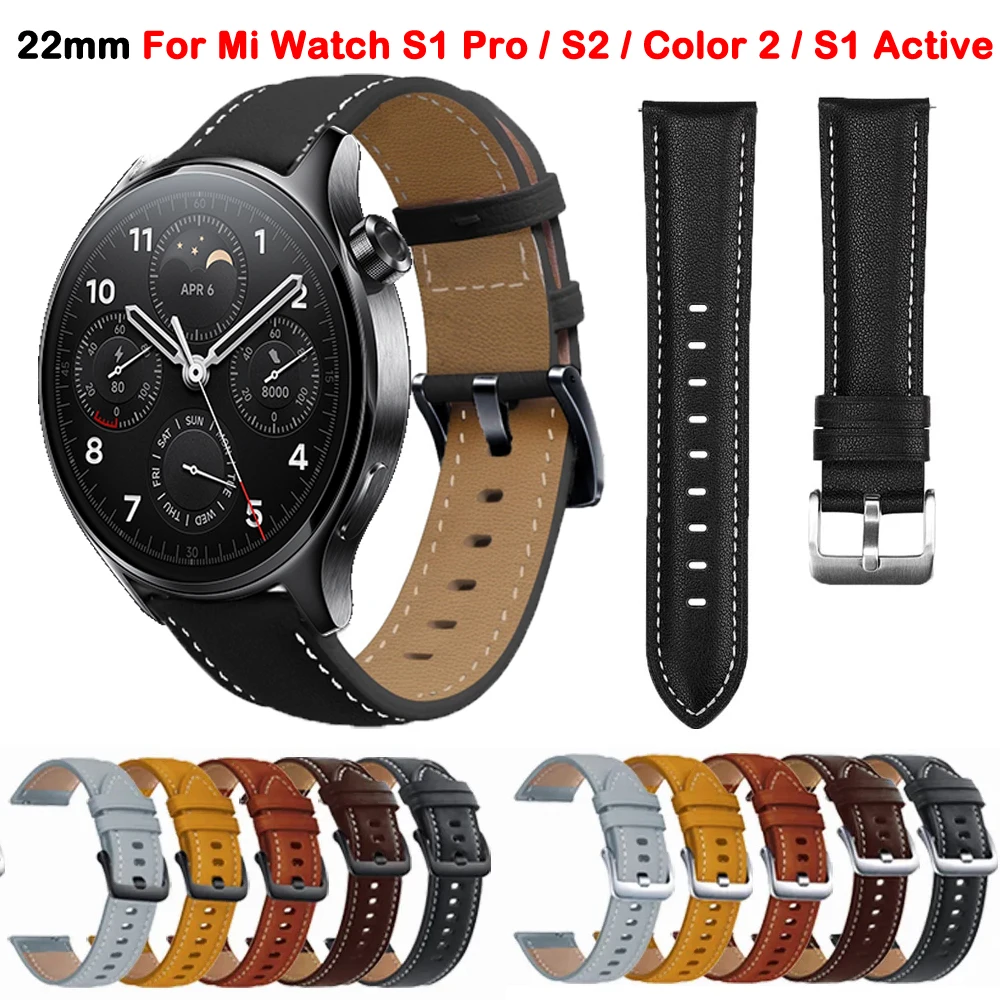 

Ремешок кожаный для Xiaomi Mi Watch S1 Pro S2 42 мм 46 мм, браслет для наручных часов S1 Active Mi Color 2, 22 мм