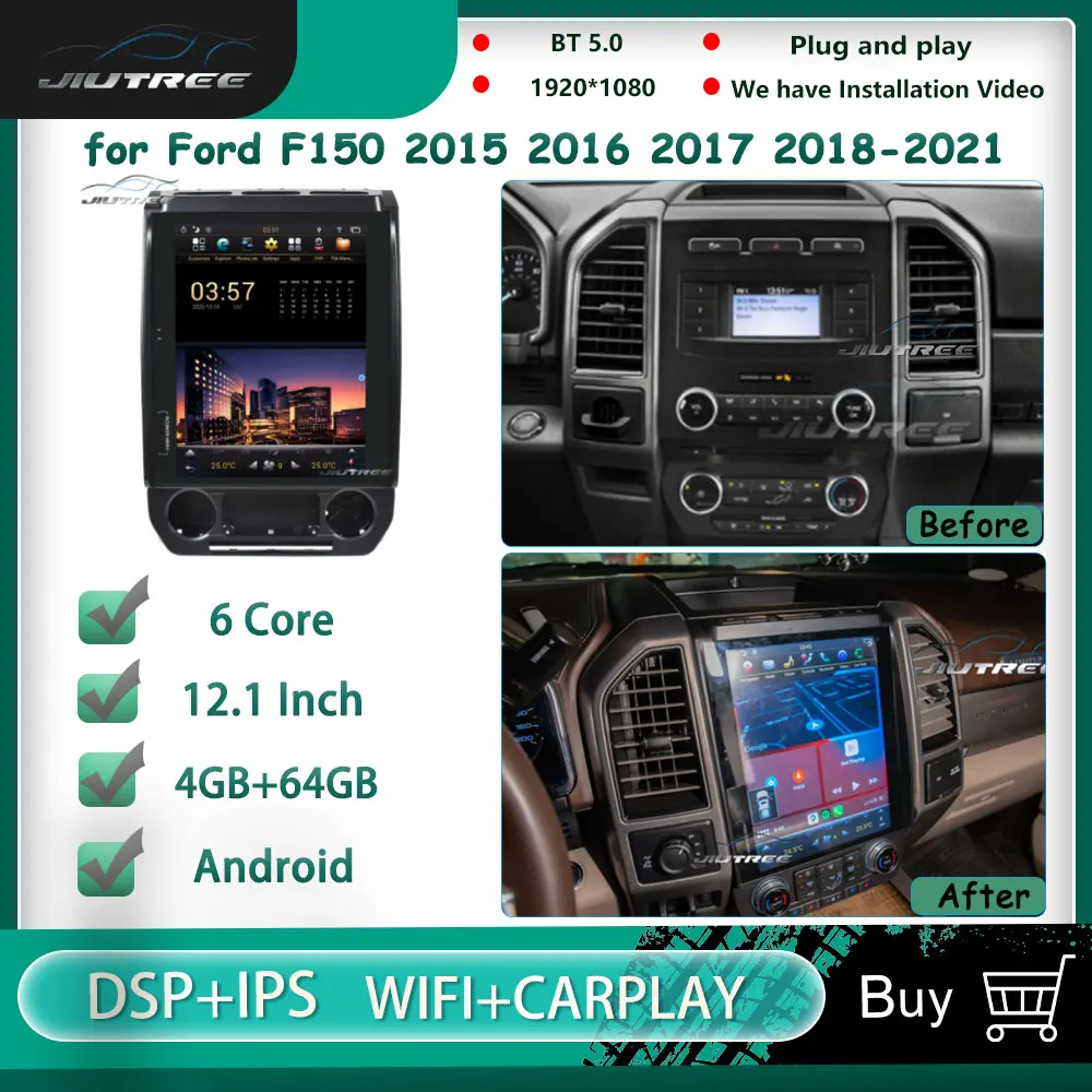 

Автомагнитола для Ford F150 2015-2021, 12,1 дюйма, PX6, вертикальный экран, GPS-навигация, Android, автомобильное радио, мультимедийный плеер