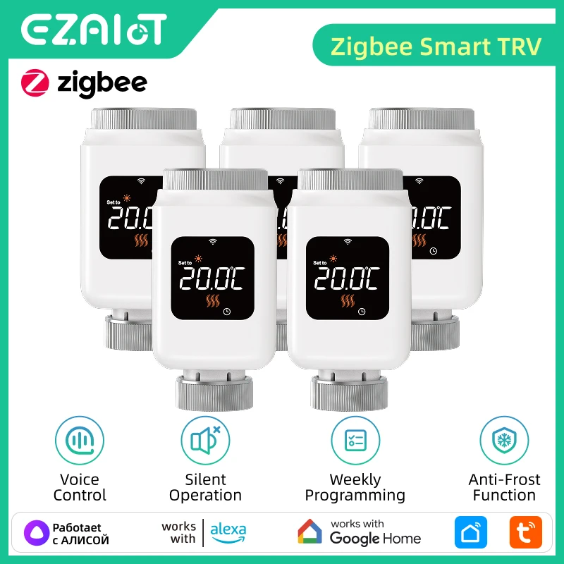วาล์วควบคุมอุณหภูมิหม้อน้ำ Tuya Smart Home Zigbee 3.0 1-5 ชิ้น พร้อมรีโมทควบคุมอุณหภูมิ รองรับ Alexa และ Google Home 1