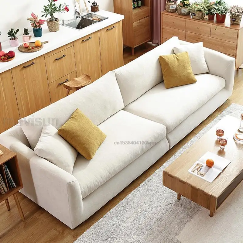 Super Soft Modern White Cloth Large Multi Seat Cream Sofa Nordic Relaxing Upholstered Loveseat Couch Furniture For Living Room