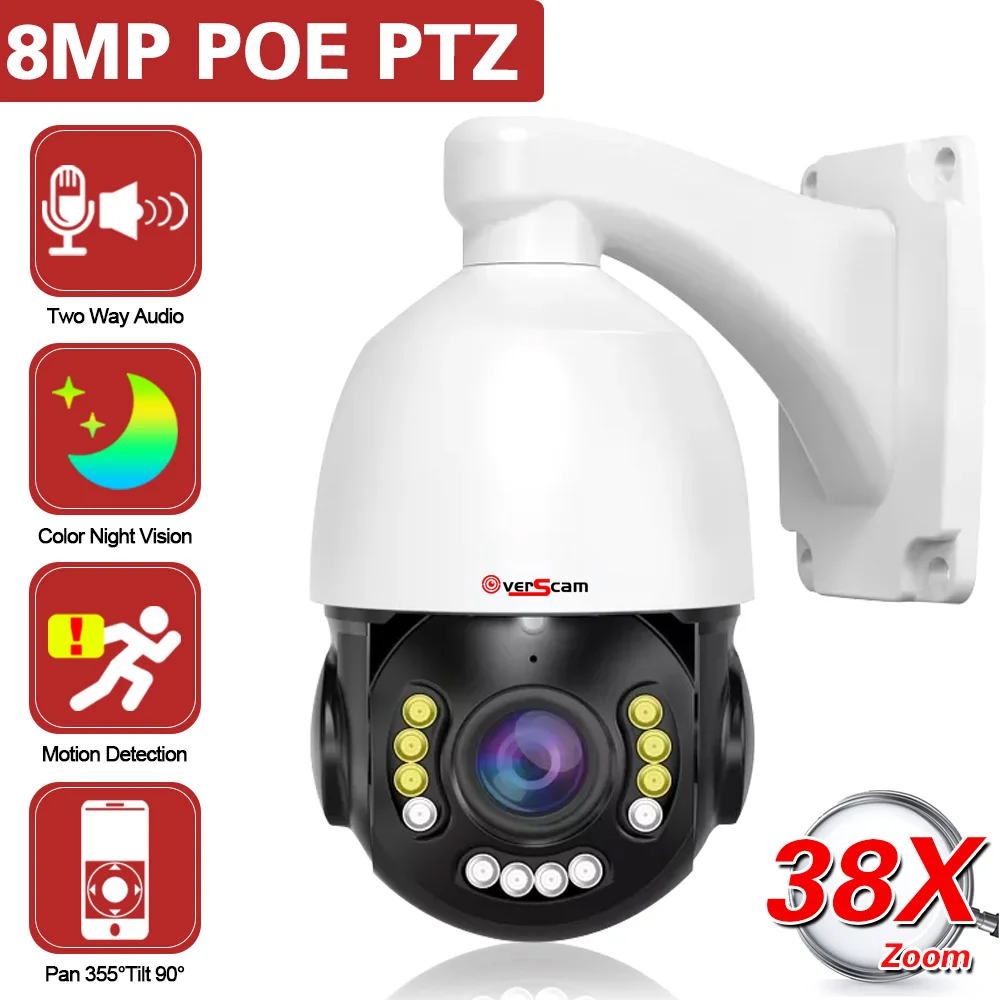 8MP 4K PTZ IP Camera POE Two-Way Audio Outdoor AI Human Tracking 38x Optical Zoom POE CCTV Color Night Vision Security Camera 8mp ptz 4k ip camera 20x optical zoom color night poe imx415 security cctv surveillance camera hikvision agreement