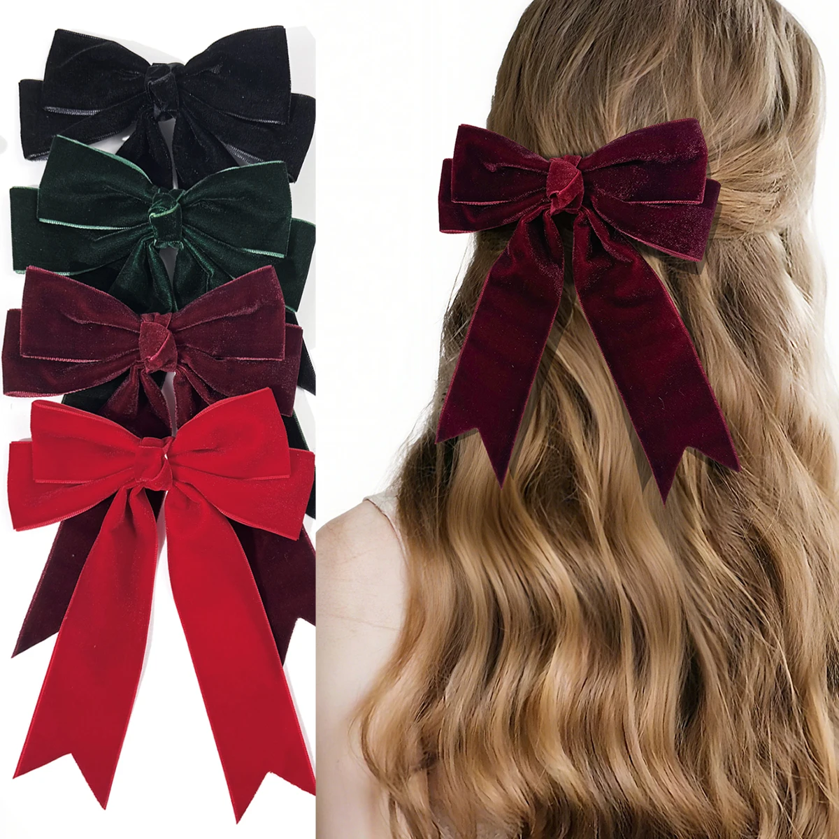 Elegant Solid Color Velvet Bow Ribbon Hair Clip - Timeless Accessory