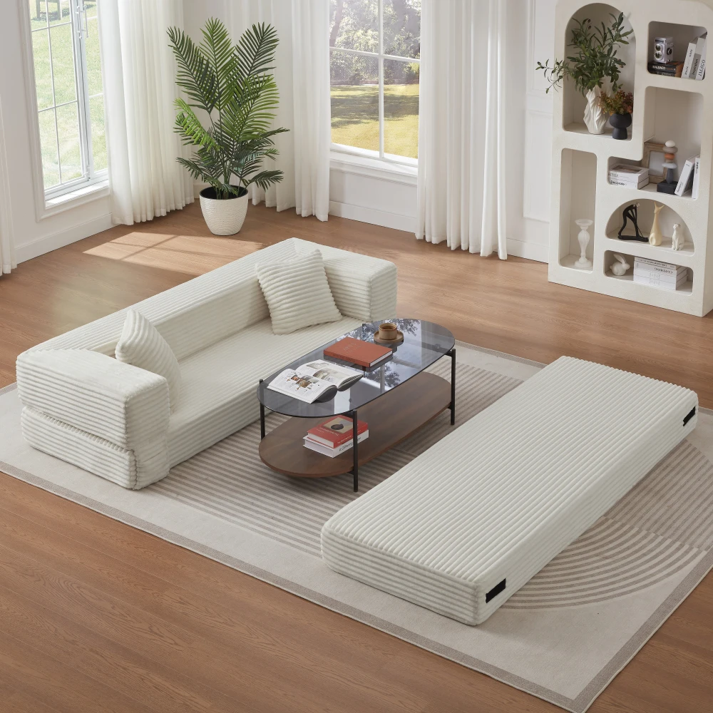 Modernes Cord-Sofa im modischen Look, zweilagiges, einzigartiges Design, umwandelbar in ein Bett, ideal für Apartments und große Räume. – Detail 29