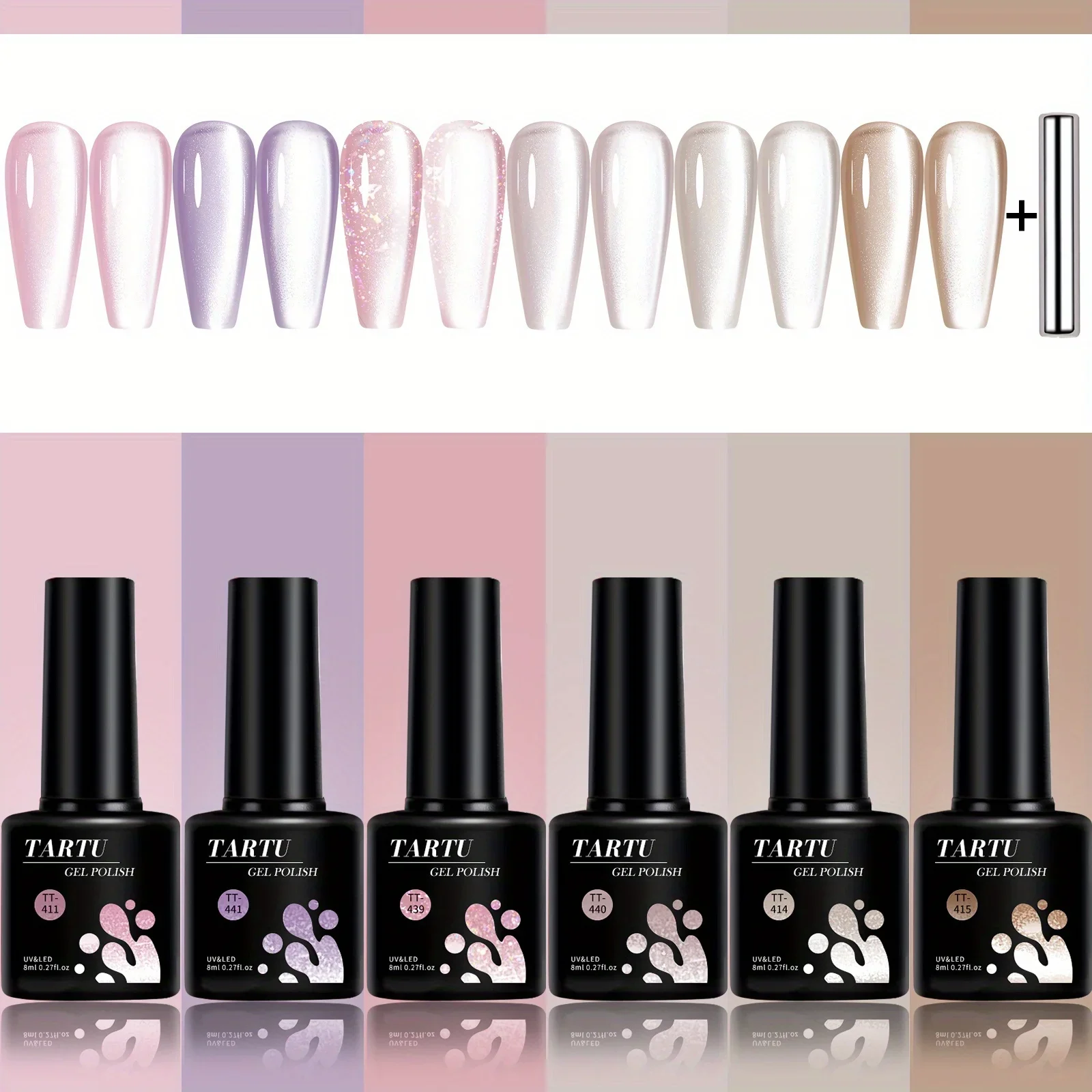 TARTU 6pcs 8ml Cat Eye Gel Nail Polish Set, 6 Colors Gel Polish Kit, Soak Off for Uv/Led, for Salon and Nail Art DIY At Home 3