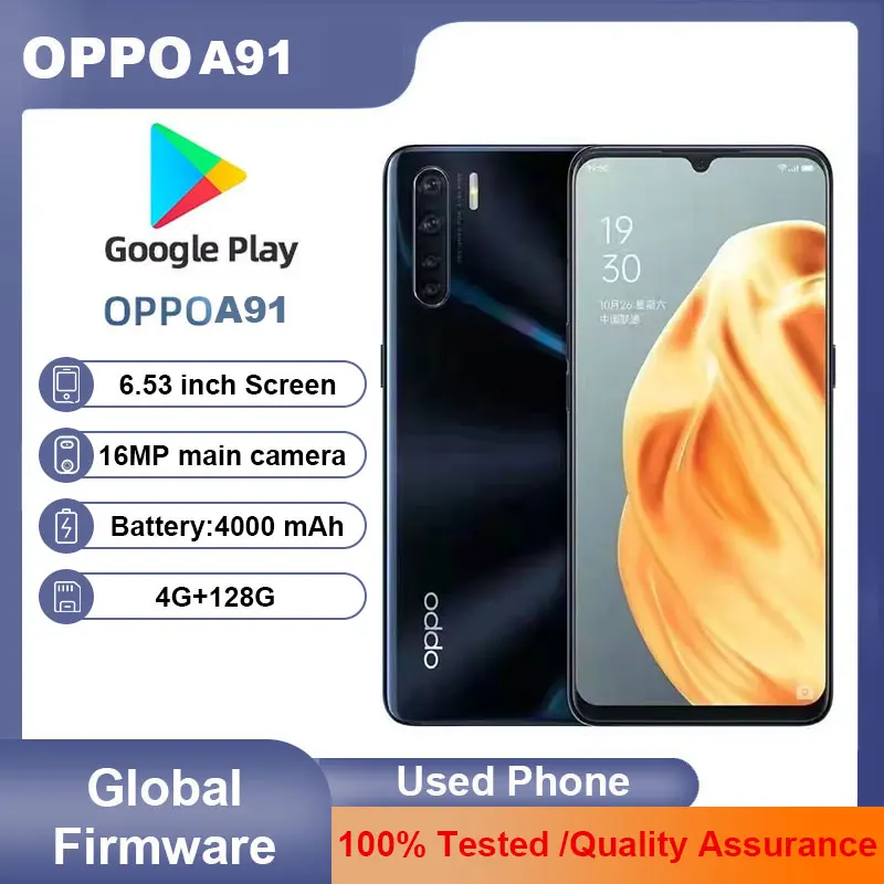 Oppo A91 Smart Phone 8Go/128Go  Dual SIM 4G Android 6.53 Inches Rom 128gb Battery Capacity 4000 mah 16mp Camera Used Phone