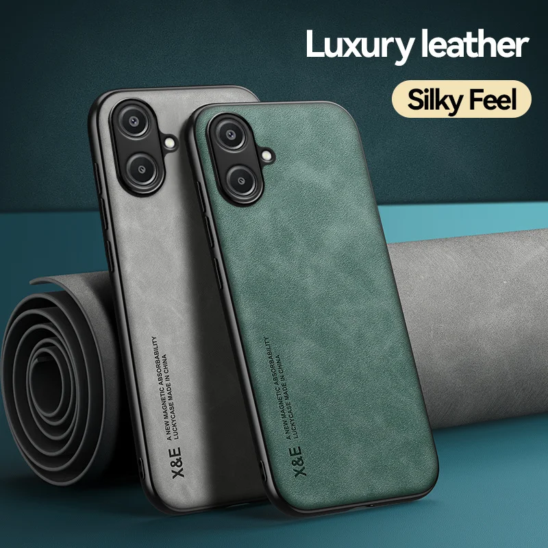 Leather Magnetic Shockproof Phone Case with Silicone Back Cover - Elegant and Durable Protection