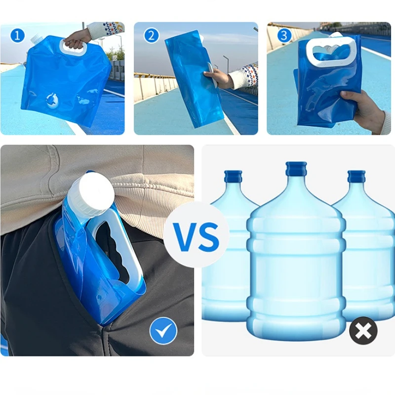 Sac à eau pliable de camping avec robinet, 8L, seau à eau