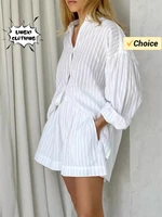 Summer Fashion New Matching Collection Women's Solid Color Jacquard Shirt Shorts Two Piece Elegant Casual Sports Set - Image 2