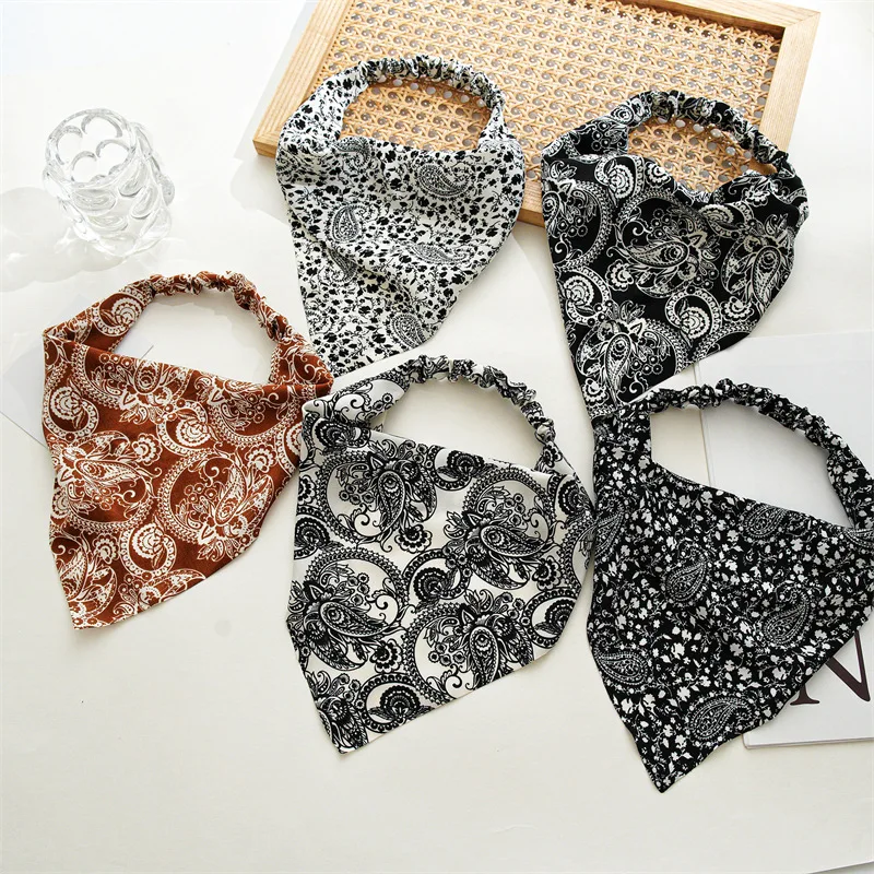

Retro Paisley Triangle Hair Scarf for Women Fashion Versatile Turban Girls Chiffon Bandanas Elastic Headbands Summer Accessories