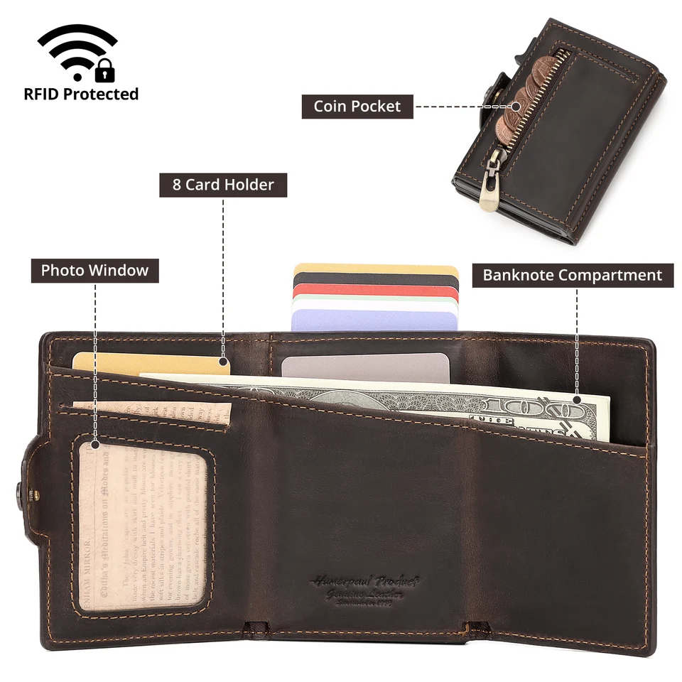 Portafoglio Con Tasca Per AirTag E Slot Carte Pop-up - Protezione RFID, Anti-smarrimento, Marrone, Regalo Intelligente