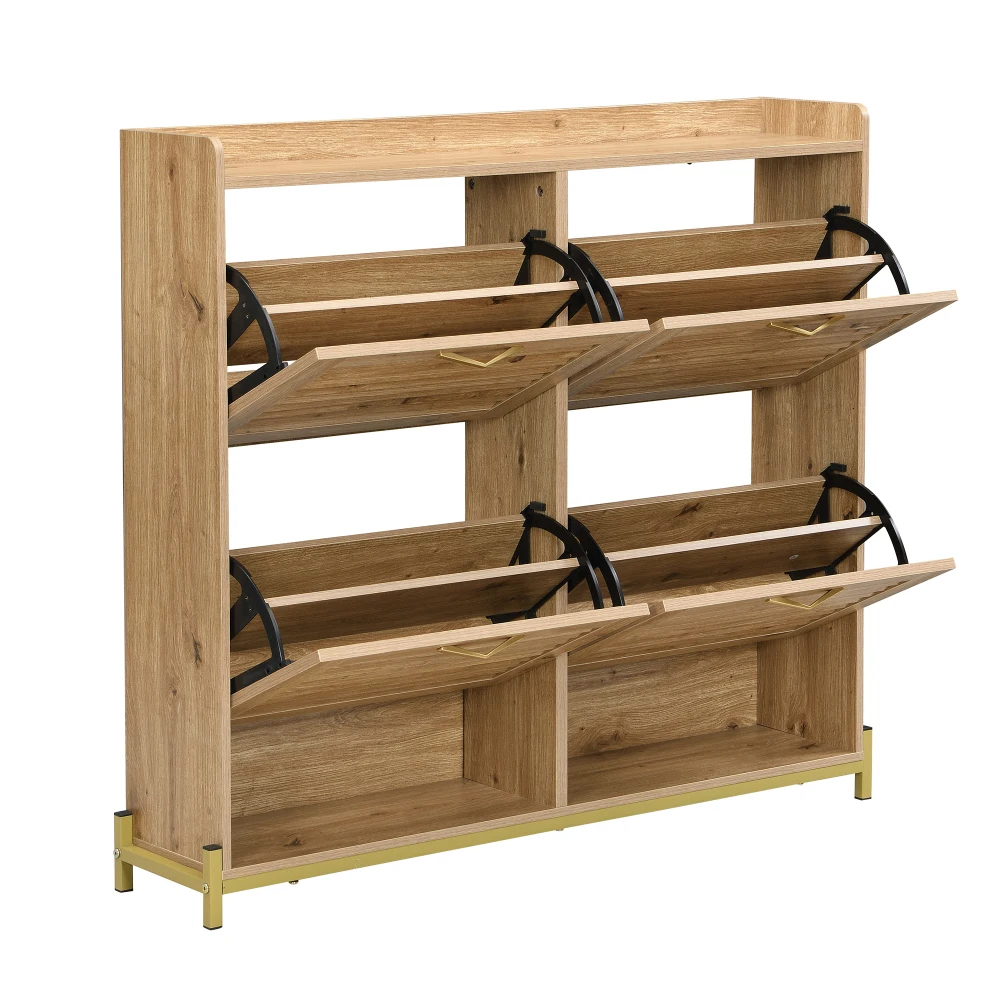 Multifunktionaler moderner Schuhschrank mit Holztüren – 4-türiger, stabiler Schuh-Organizer mit Metallrahmen und Regal, platzsparende Aufbewahrung – Detail 23