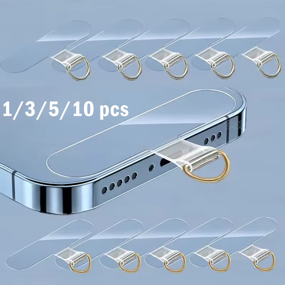 Transparent Phone Anti-lost Lanyard Card 1/3/5/10Pcs TPU Universal Tether Tab Loop Hole Hanging Strap Patches Cord Clip Gasket