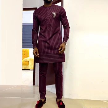 Seyi Dashiki Long Sleeve Striped Paneled Shirt and Pant