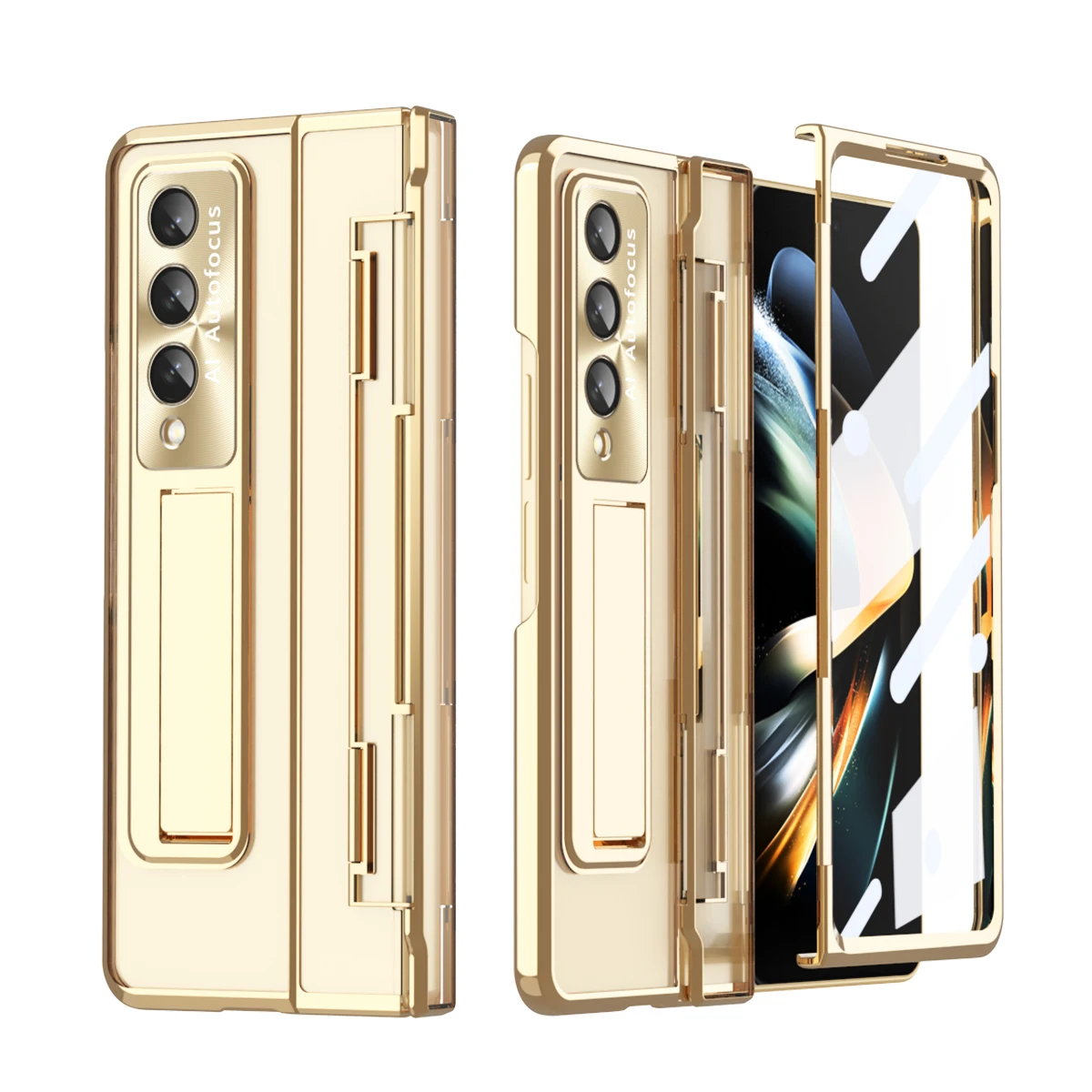 

Прозрачный жесткий чехол для Samsung Galaxy Z Fold 5 4 3 Fold3 Fold5, стеклянная пленка для экрана, бронированная подставка с петлями, защитный чехол