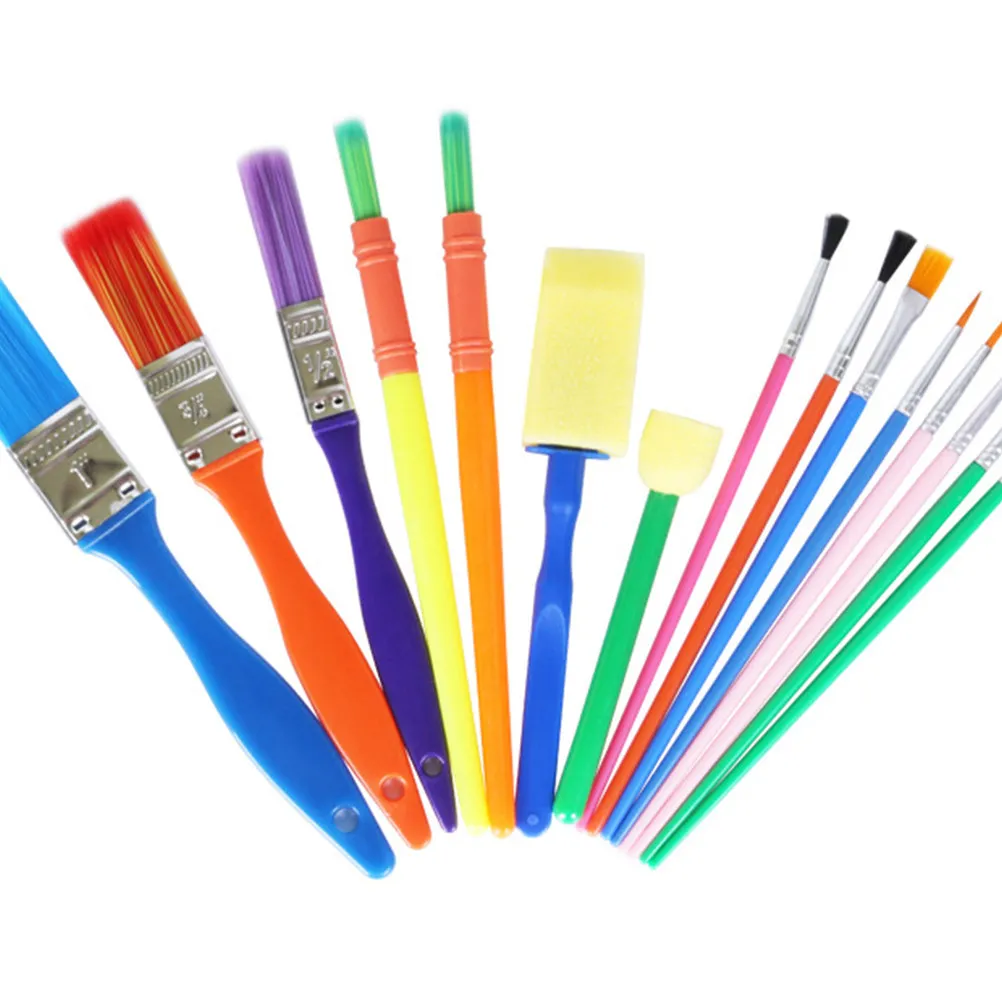 15Pcs 페인팅 스폰지 브러쉬 세트 다양한 모양 색상 조기 DIY 학습을위한 쉬운 그립 아트 공예 페인팅 도구