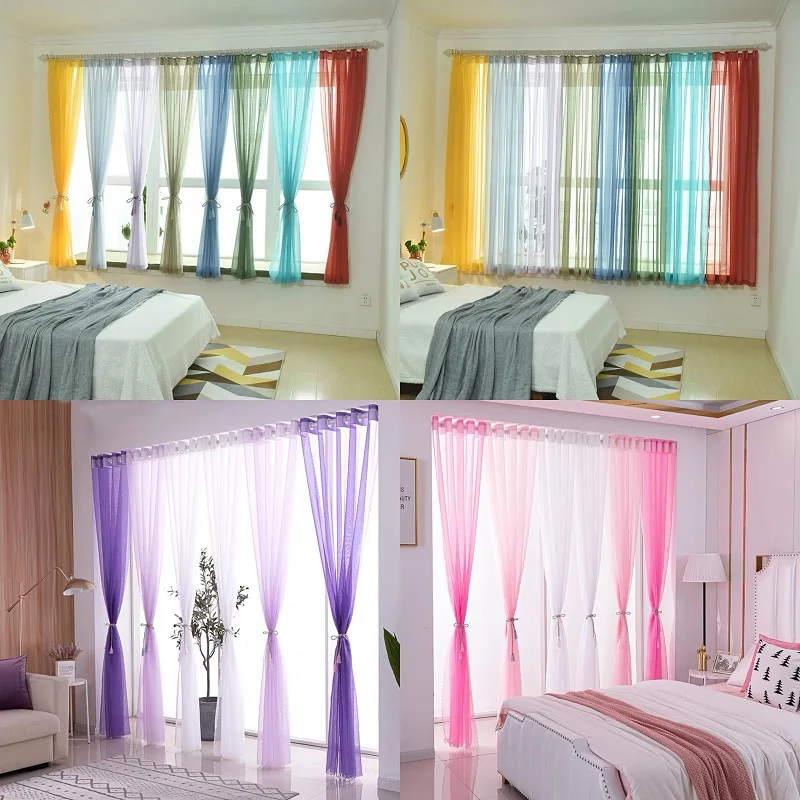 Sheer Curtains Window Curtains Decor Curtains Solid Color Multicolor Bay Window Screening Door Curtains Drape Panel Sheer Tulle for Living Room Wedding Decoration