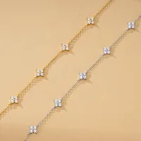 Bracelet trèfle à quatre feuilles en zircone cubique plaqué argent 925 pour femmes, chaîne réglable, bijoux plaqués or 18 carats, accessoire de mode 6