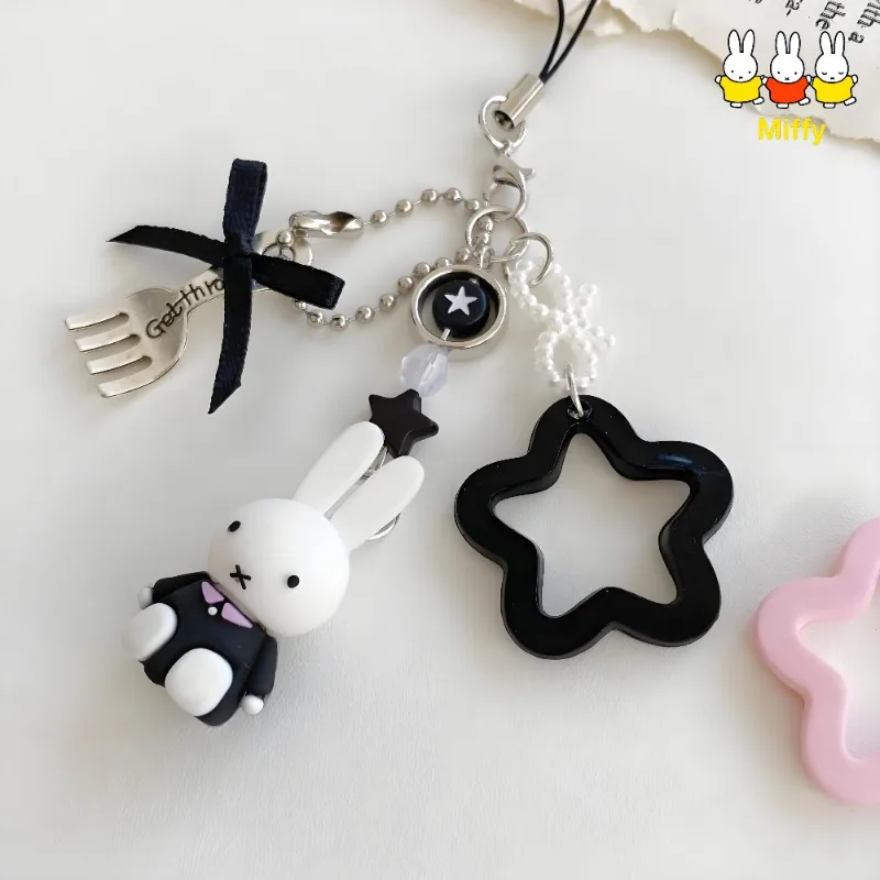 Kawaii Anime Miffy Keychain Kawaii Anime Miffy Keychain Cartoon Little Rabbit Retro Creative Keychain Bag Y2K Punk Style Star Accessory Girl Gift