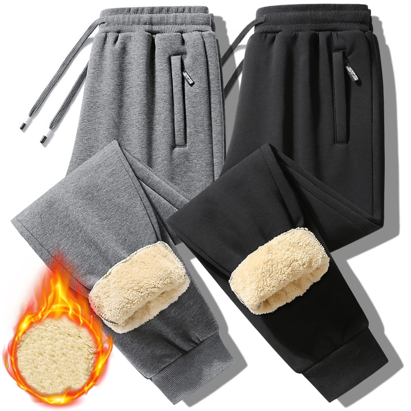 

Winter Fleece Pants Men 2023 Lambswool Warm Thick Casual Thermal Sweatpants Male Trousers Brand High Quality Fashion Men Joggers