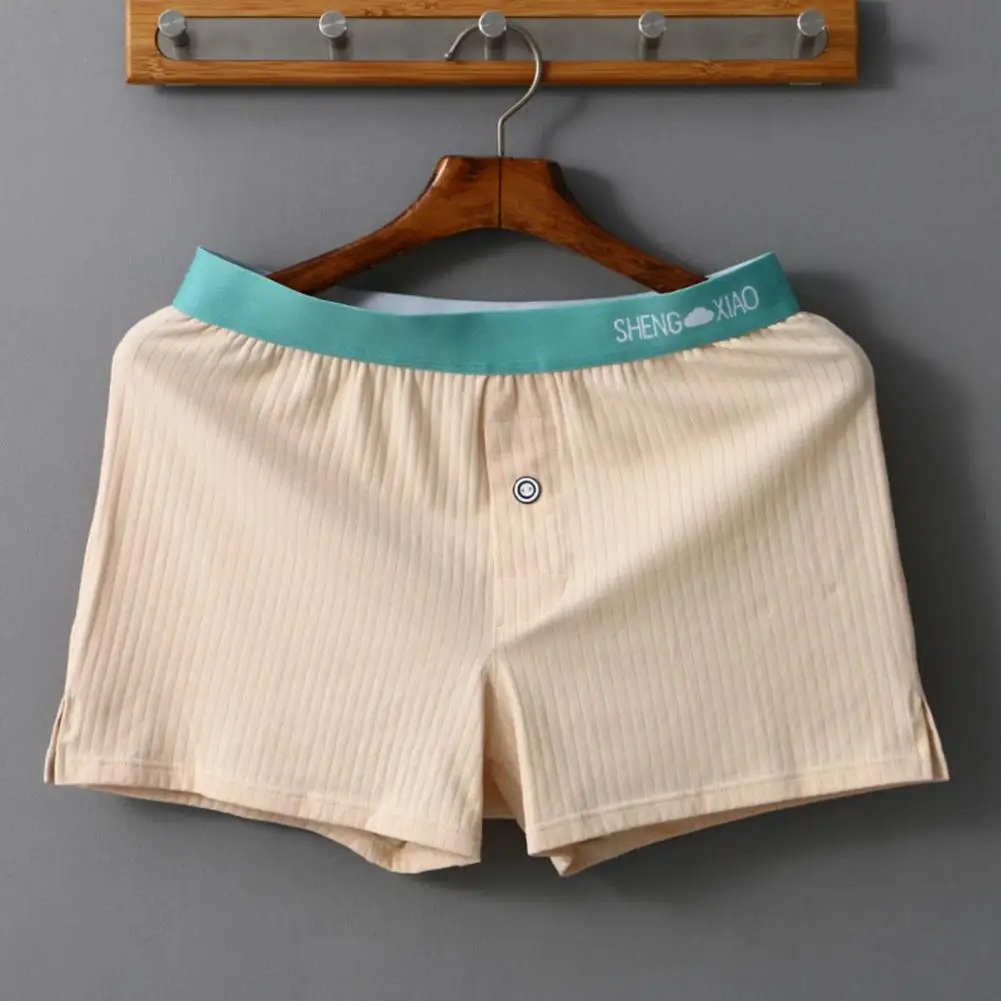 

Men Underpants Elastic Mid Waist Solid Color Seamless Soft Pockets Breathable Underpants Couple Shorts Men Cotton Boxers Trunks