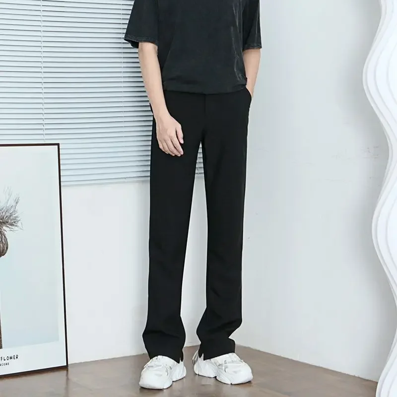 Pantalones de hombre con boca acampanada y elásticos, de talla grande, clásicos, de verano 2024, de alta calidad, para hombre chino