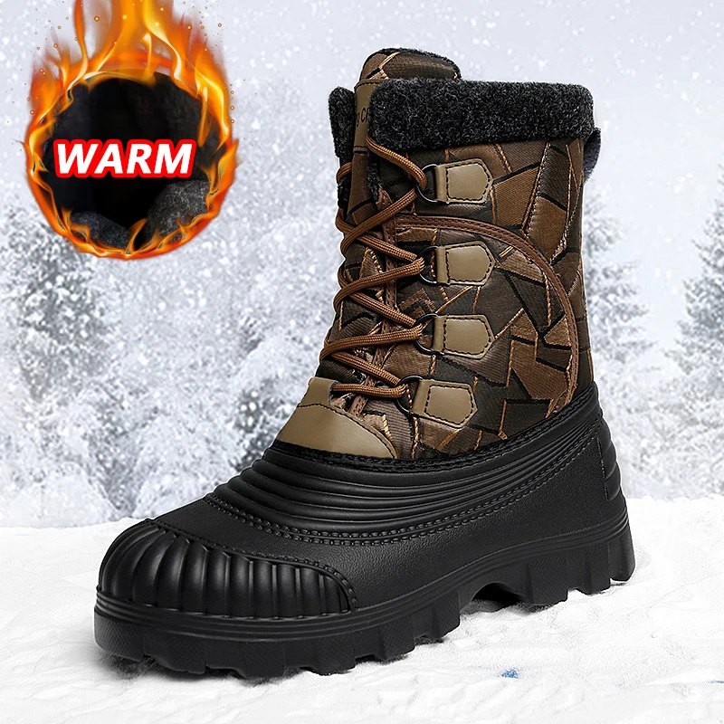 Winter Mid calf Duck Boots for Men Warm Outdoor Snow Boots Waterproof