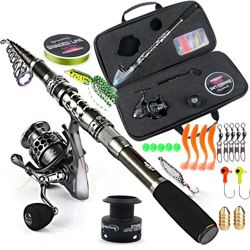 Sougayilang Fishing Rod and Reel Combo Telescopic Fishing Rod Spinning Reel  with Free Spool Fishing Hooks Lure Line Bag Full Kit