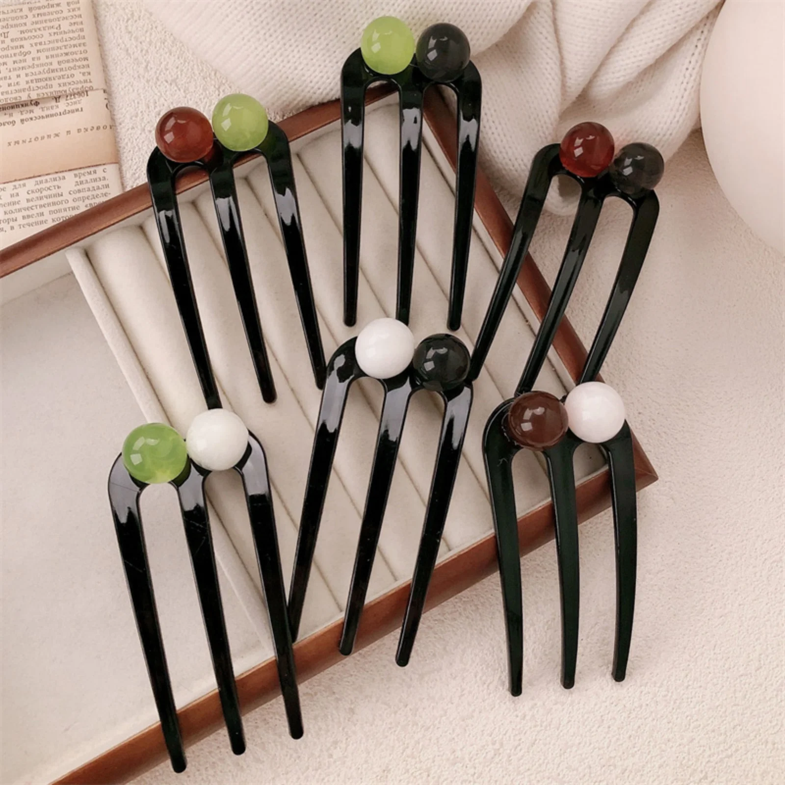 1PC  Dual - Bead Hair Fork Clips, 2 - Piece Set, Stylish Broken Bangs Hair Accessories for Women, Ideal for Chic Updos