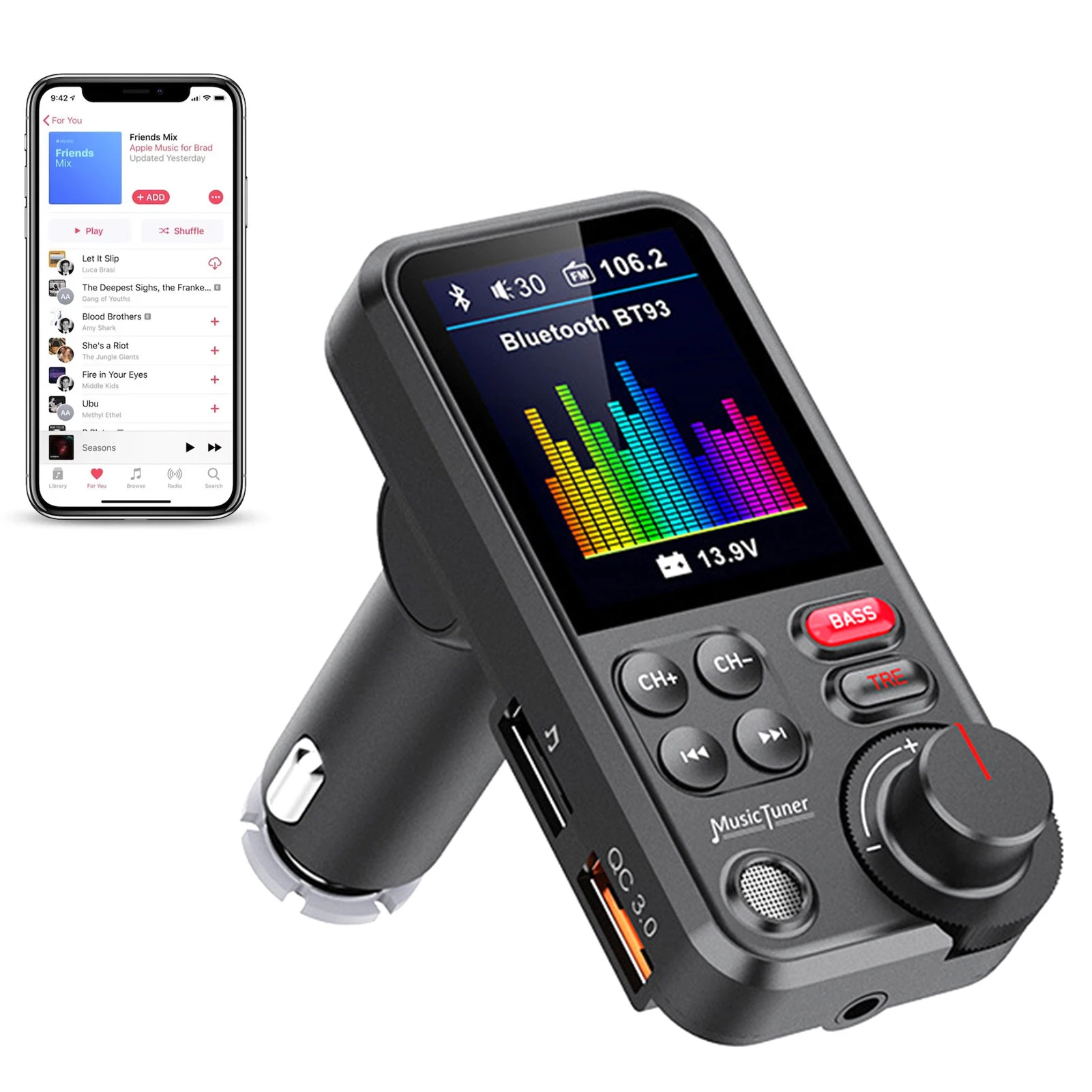 car media player hdmi 1.8 Wireless Car FM Transmitter Color Big Screen Aux Supports QC3.0 Charging Treble And Bass Sound Music Player Car FM Modulator car media player with bluetooth