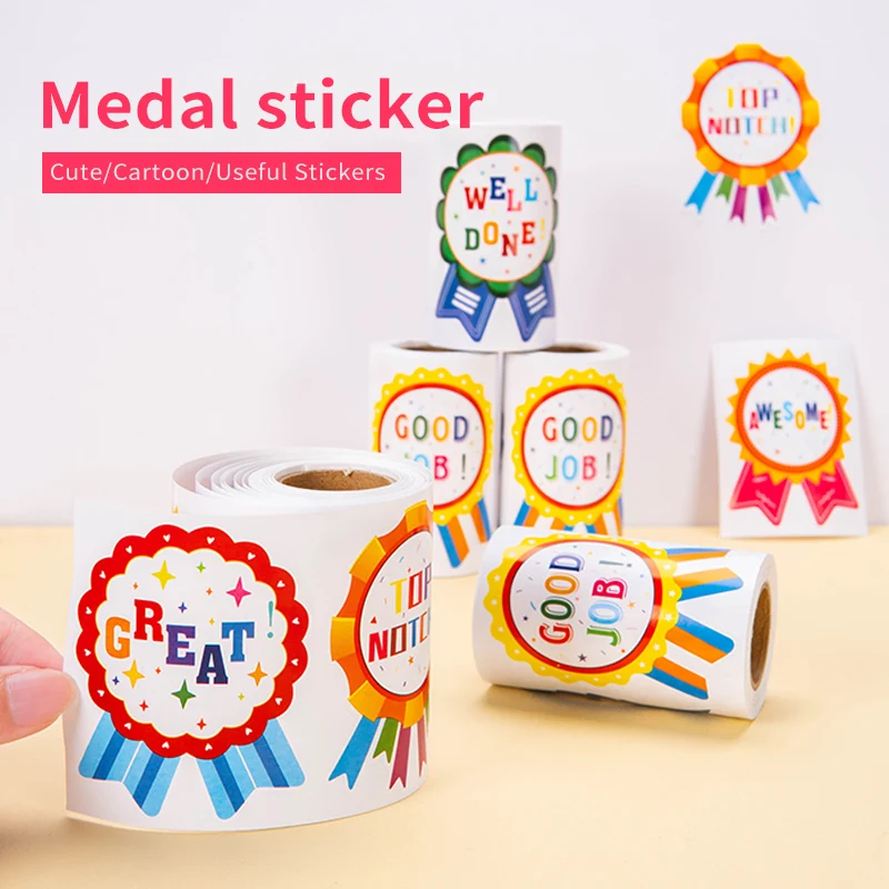 

100-500pcs Cartoon Medal Child Encourage Award Sticker Great/Good Job For Kids Teacher Reward Sticker Stationery For Children