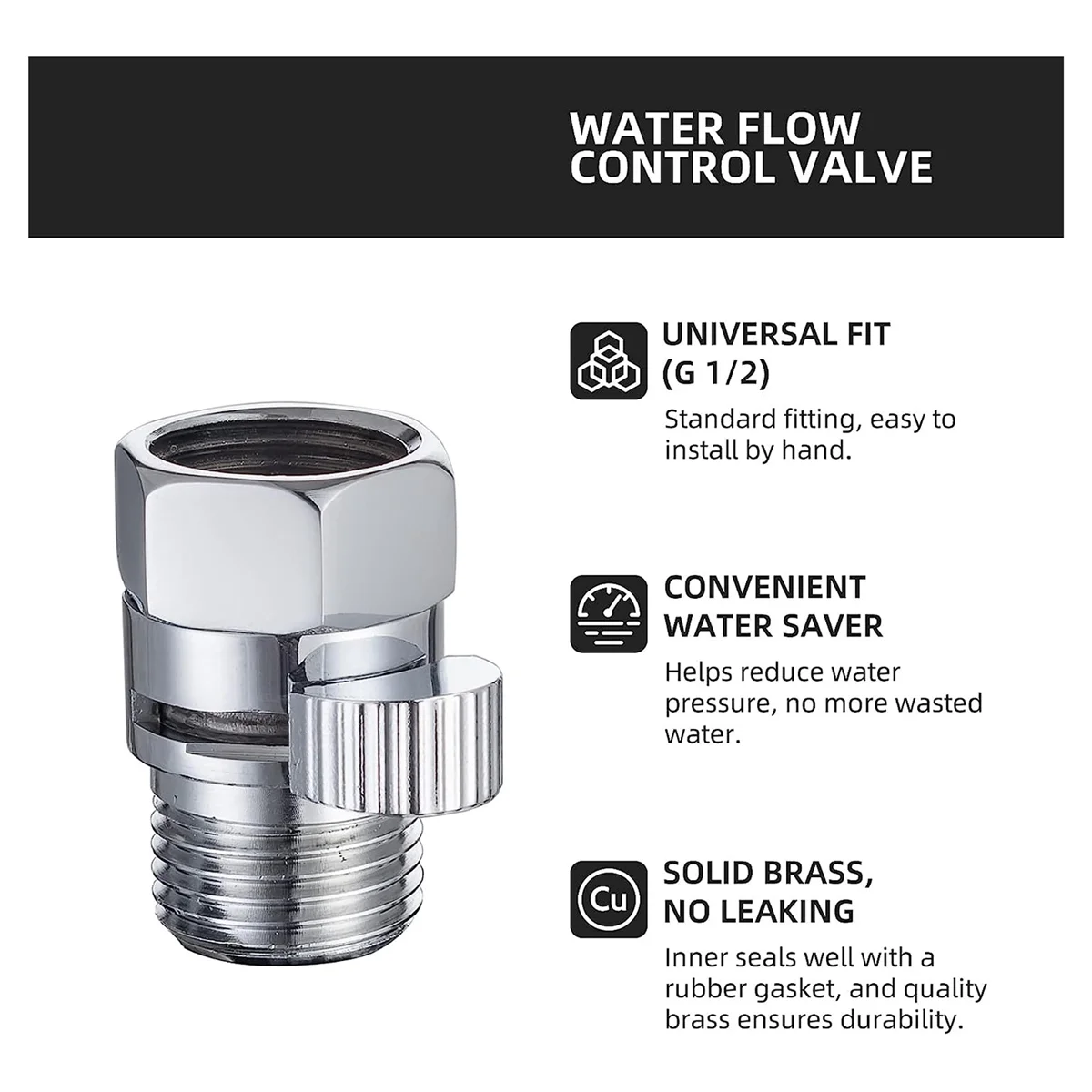 Shower Head Shut Off Valve Shower Flow Control Valve G1/2 Flow Pressure Regulator for Handheld Bidet Sprayer