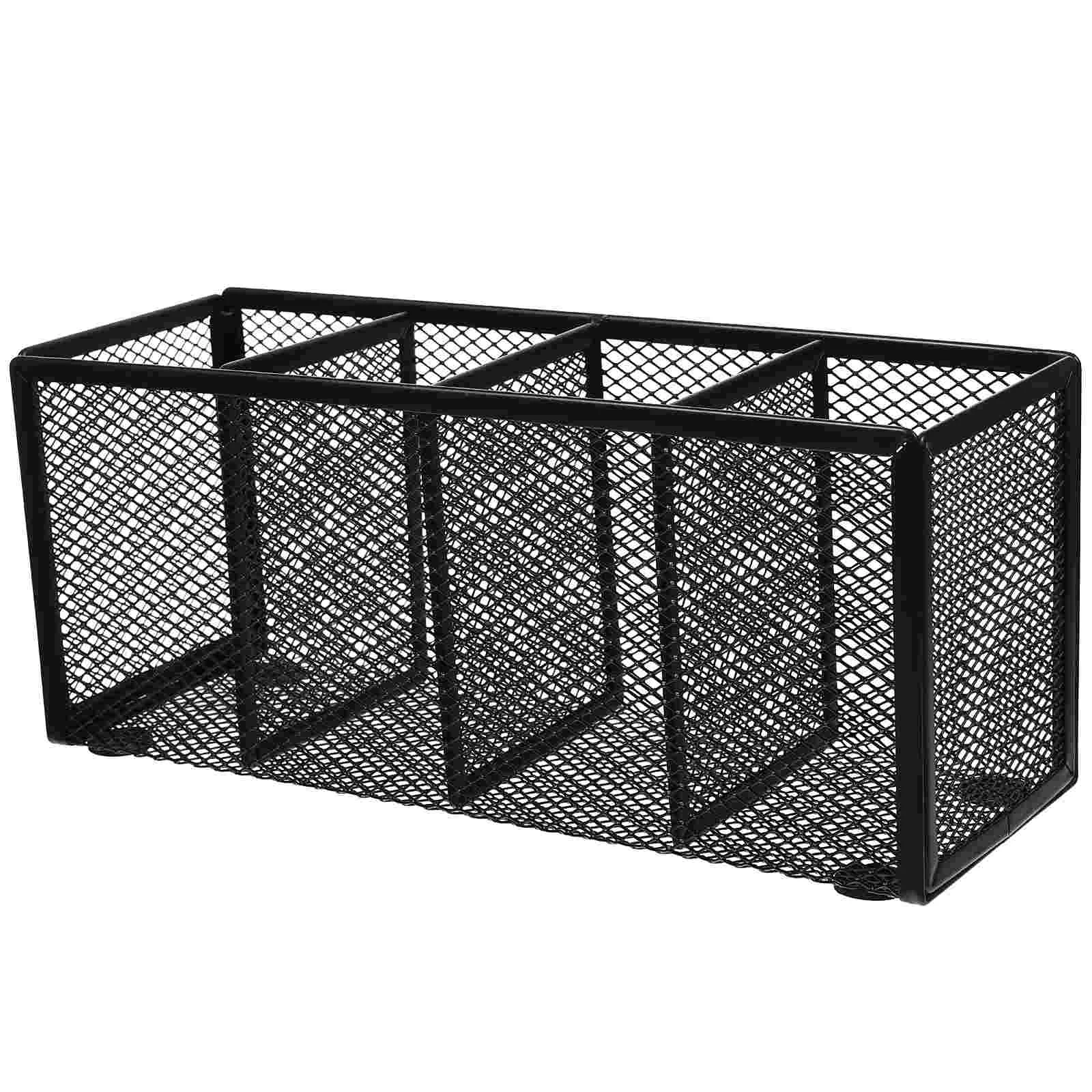 Desk Organizers Black Mesh Pencil Holder 4 Compartments Metal Desk Organizer Pen Holder Pencil Cup Makeup Brush Holder