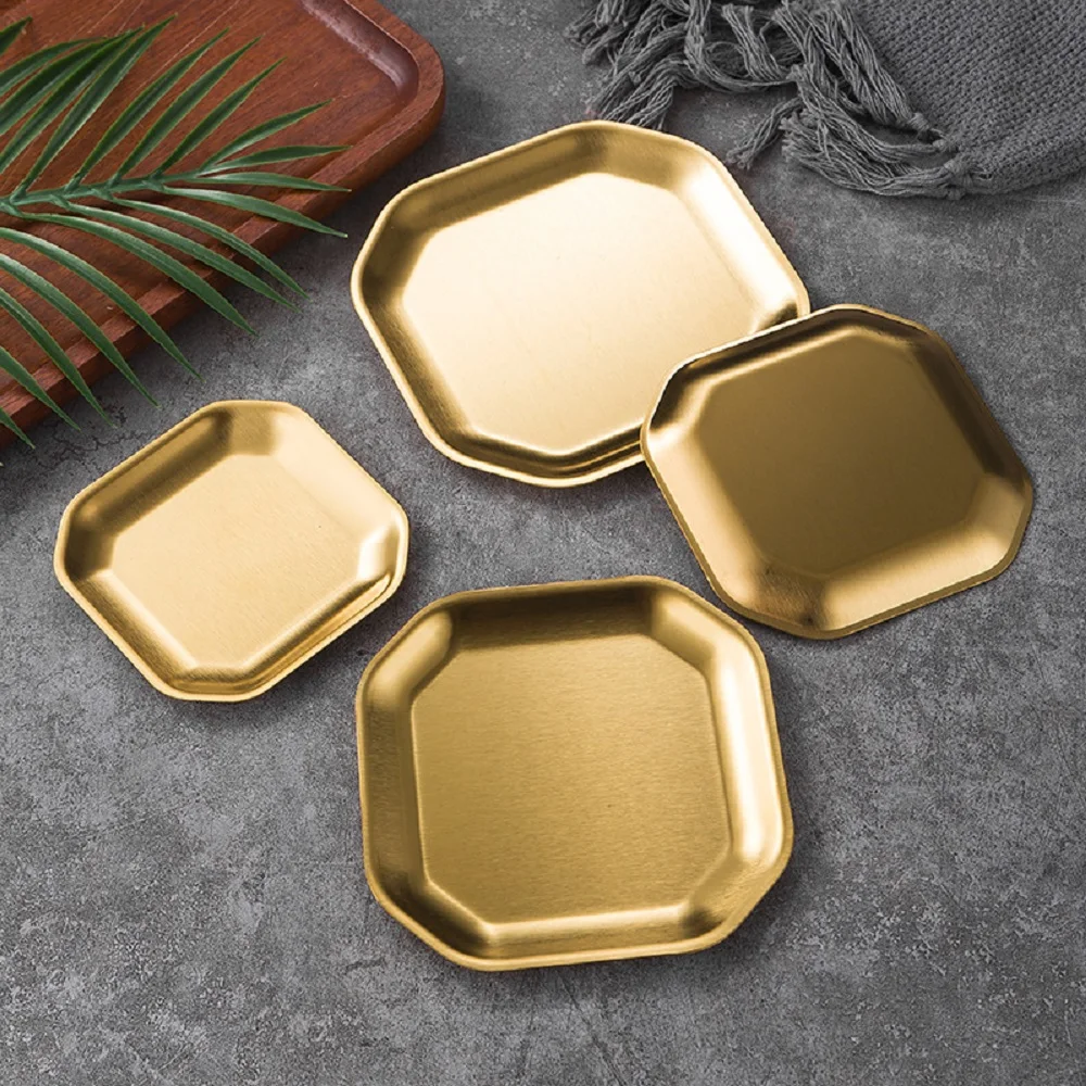 Korean Tableware Square Dessert Pastry Plate Stainless Steel Serving Plate Cake Snack Kimchi Sauce Dipping Tray Kitchen Utensils