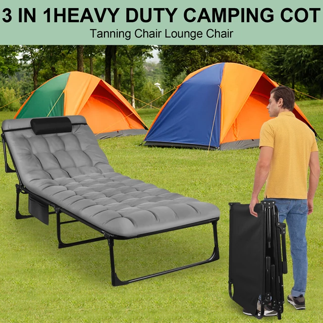 Portable Folding Camping Cot - 3-Position Adjustable Reclining Lounge Chair with Pillow, Outdoor Sleeping Bed (68cm Wide) 6