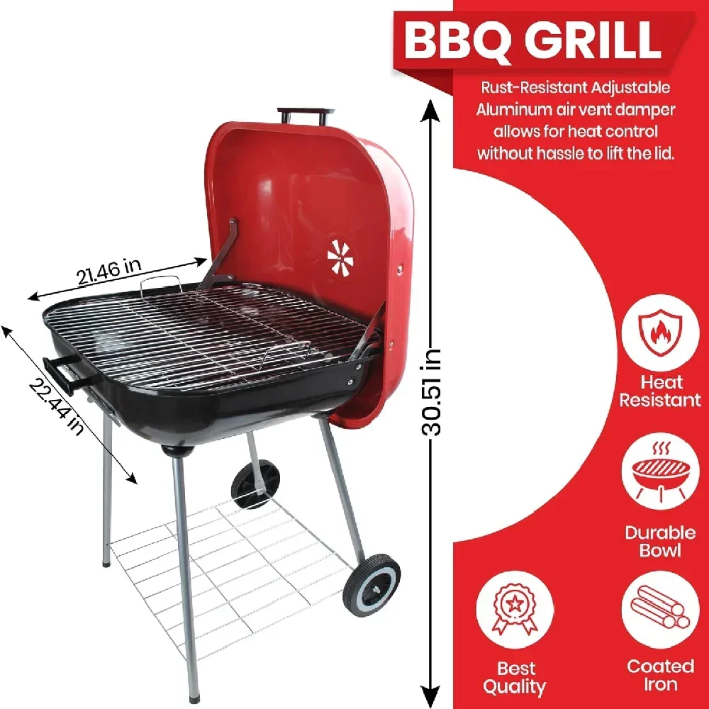 Portable Square Charcoal BBQ Grill Outdoor Cooking Barbecue Camping Kitchen Bar Supplies 18
