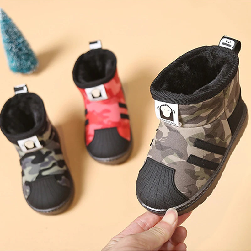 

Winter Snow Boots For Boys Fashion Camouflage Pattern Plush Keep Warm Non-slip Children Shoes Boys Like Outdoor Playing School