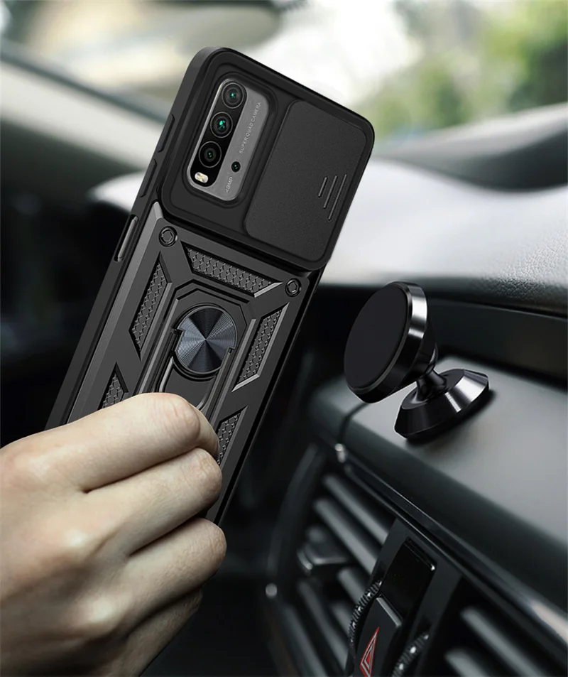 Durable Camera Lens Protective Armor Shockproof Phone Case with Ring Holder